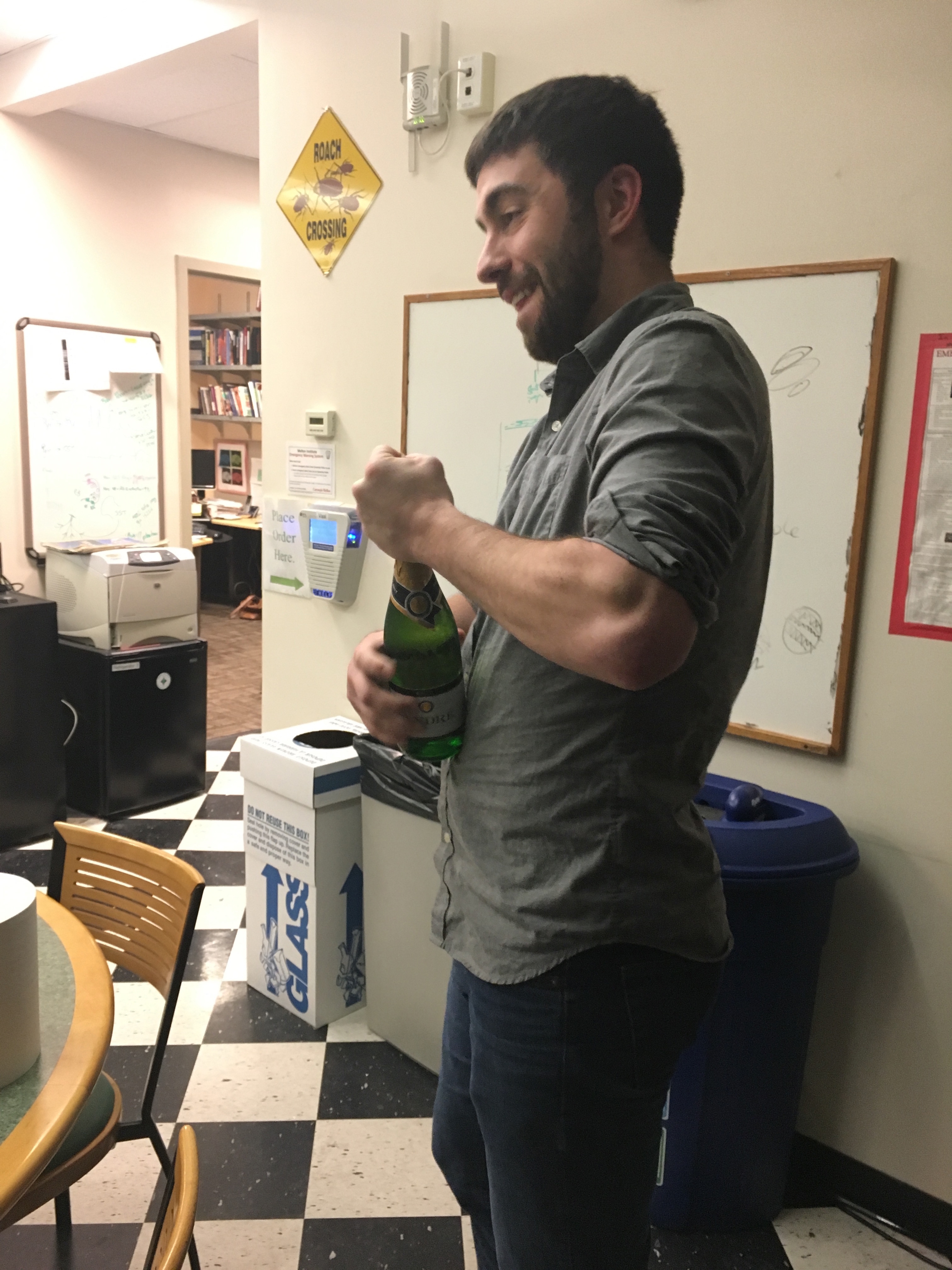 Nick and celebratory champagne