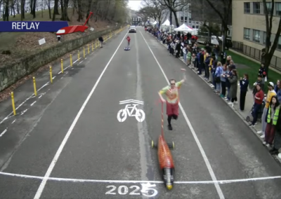 Drew Bridges crossing the finish line for MCS